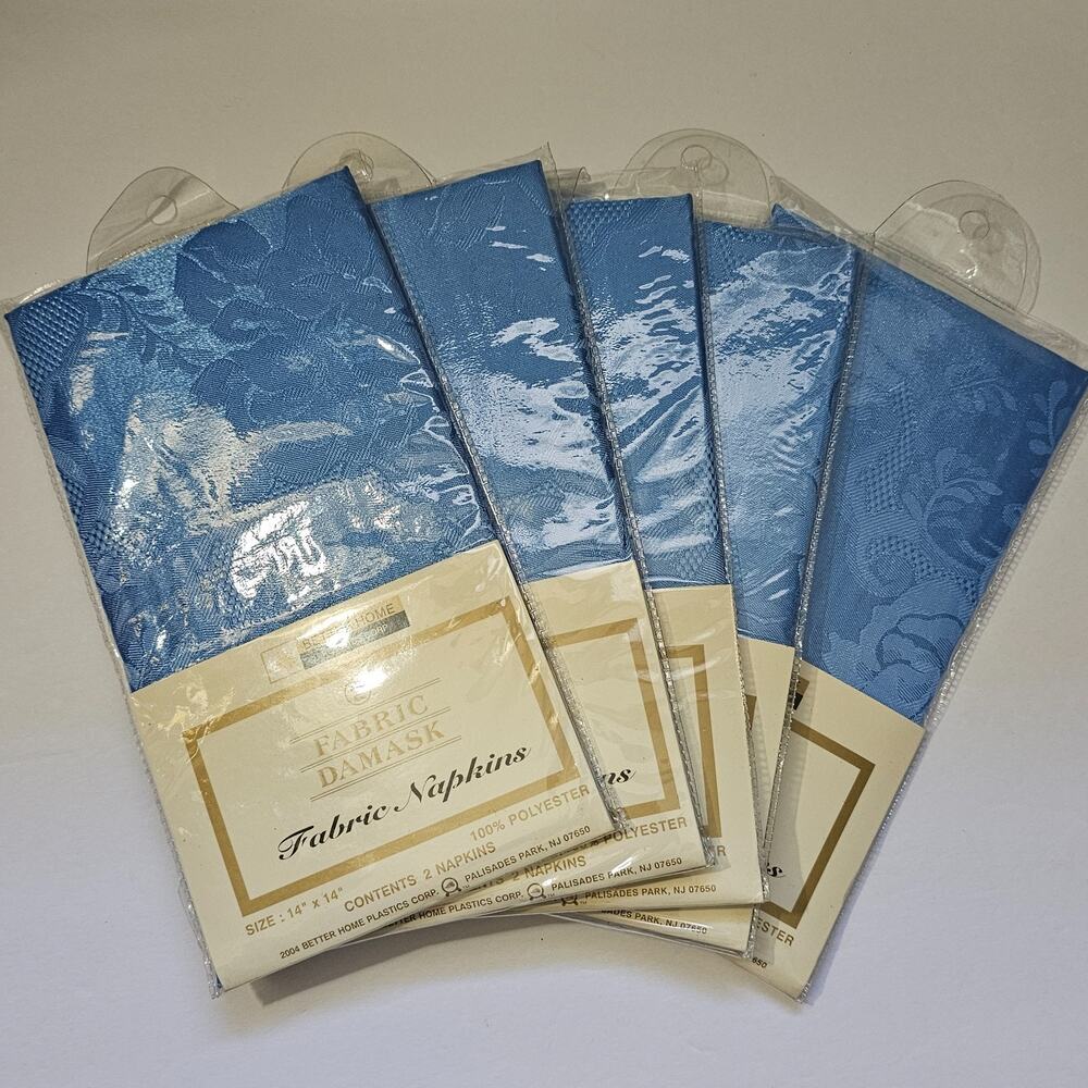 Damask Fabric Cloth Napkins (10 Napkins) Better Home 14”x14” Blue Floral NEW